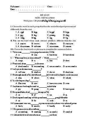 Đề thi chọn học sinh giỏi môn Tiếng Anh Lớp 8 - Đề số 09